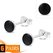 Black Onyx Round Sterling Silver Stud Earrings, e440st